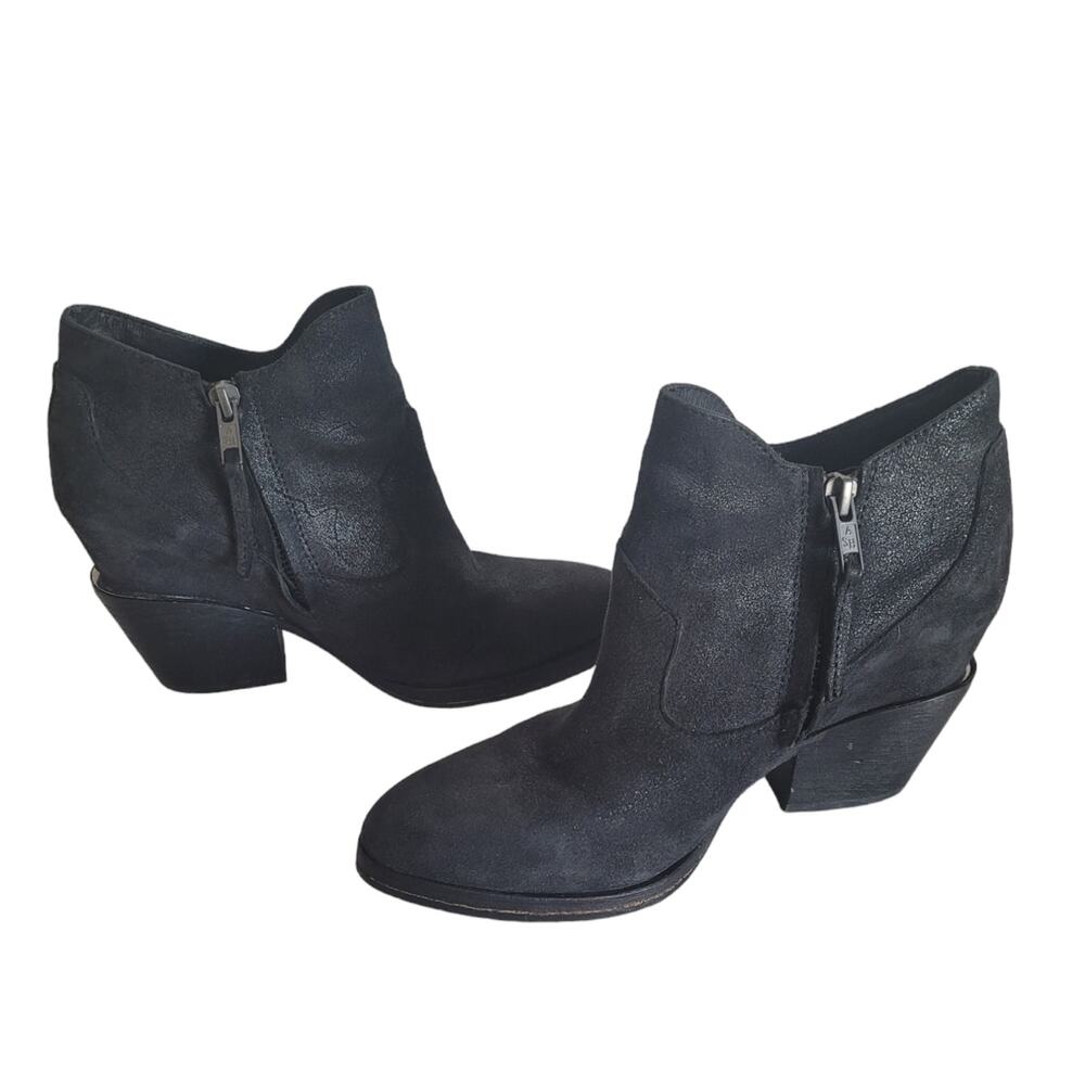 Ash Moka Women's Black Side Zipper Leather Sole Suede Ankle Booties Size: 36 EU